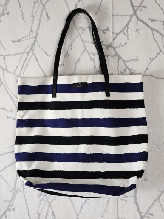 kate spade Handbags - Kate Space Navy Black Stripe Canvas Lightweight Tote